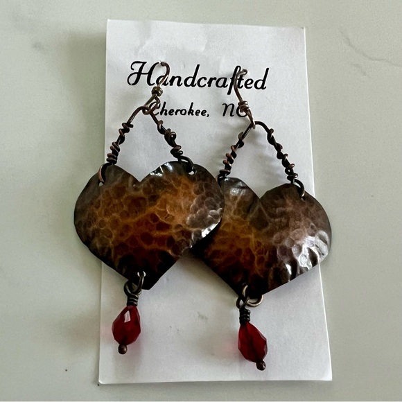 Hand Crafted Jewelry - Handcrafted Cherokee Metal Wire Beads HEART Earrings